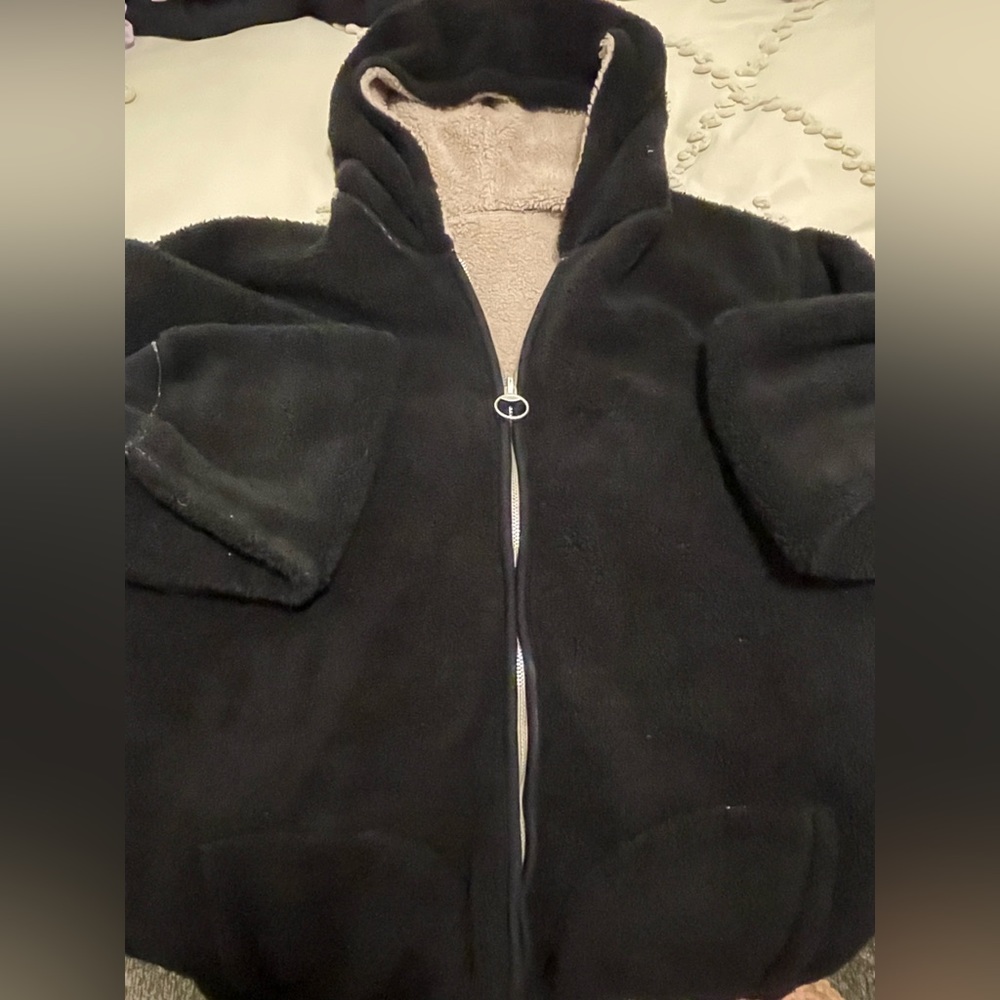 Reversible black and tan zip up hoodie